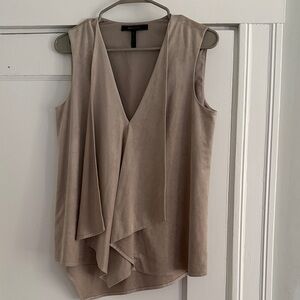 BCBGMaxAzria Taupe Sleeveless Drape Blouse